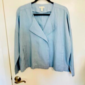 Eileen Fisher Long Sleeve Linen Light Blue Jacket Sz: SP
